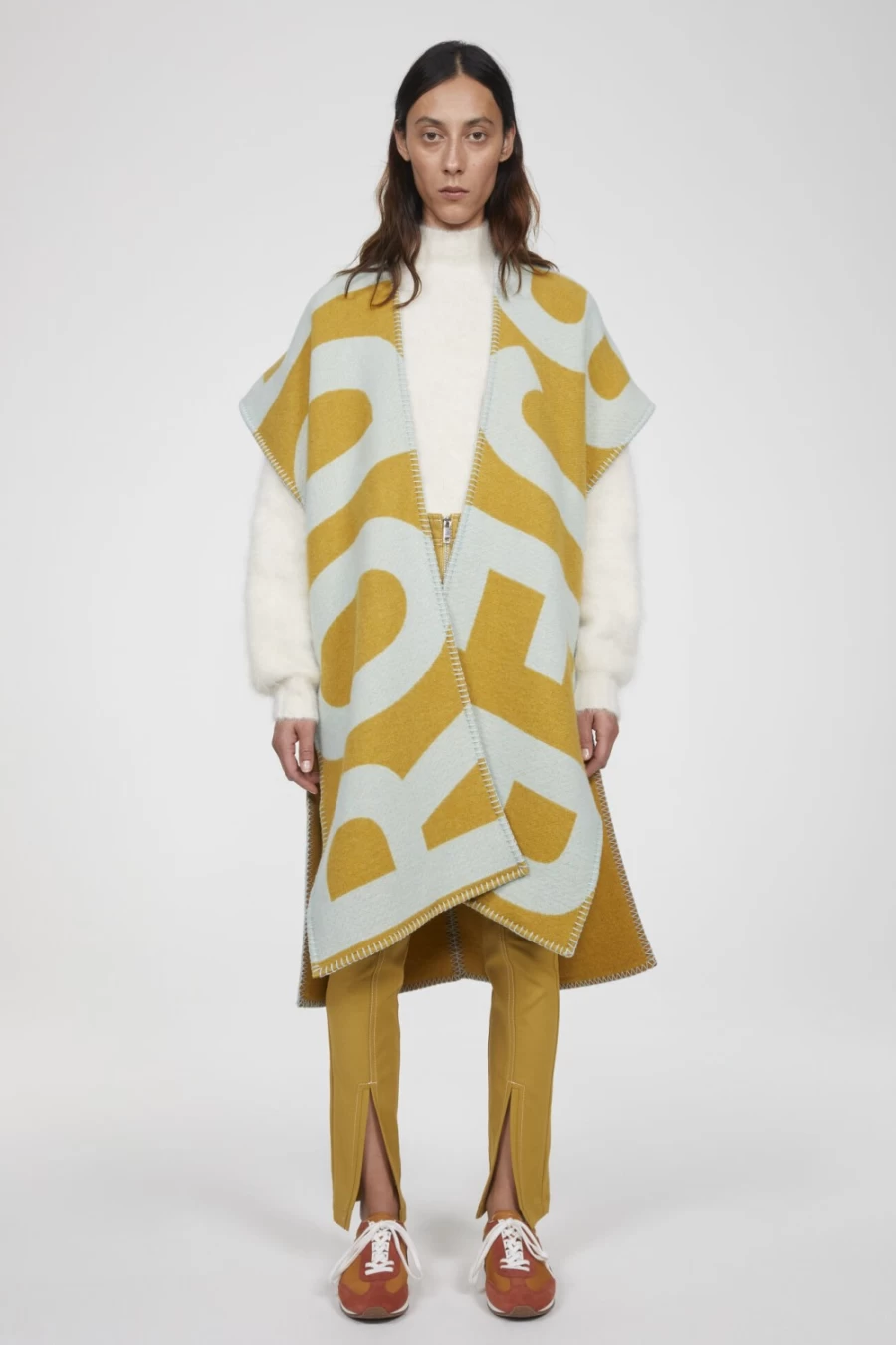 Rodebjer Women's Golden Brown Wool Poncho with Logo - Cozy Winter Cape