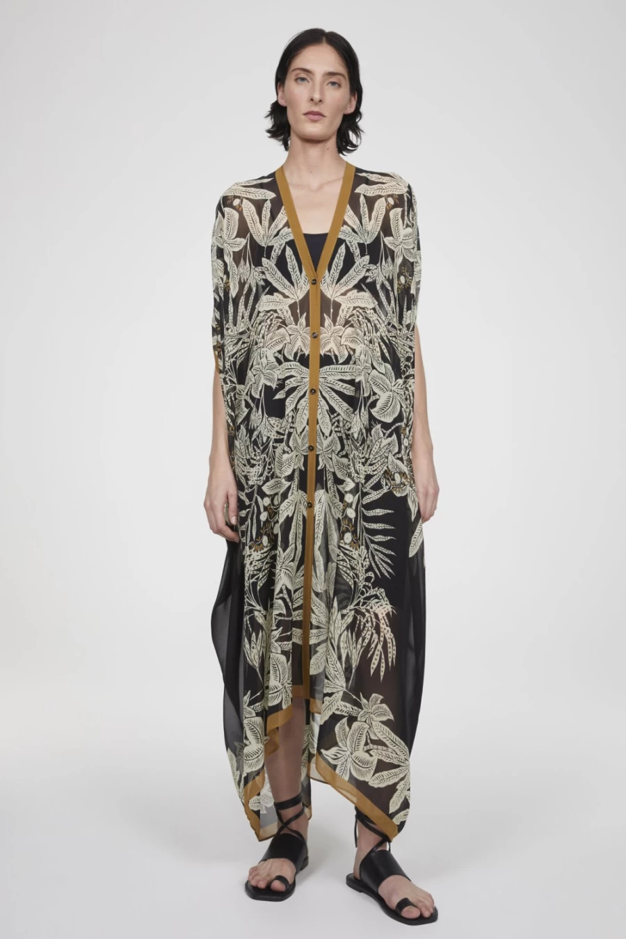 Rodebjer Women's Black Beige Agave Jungle Print Caftan Dress