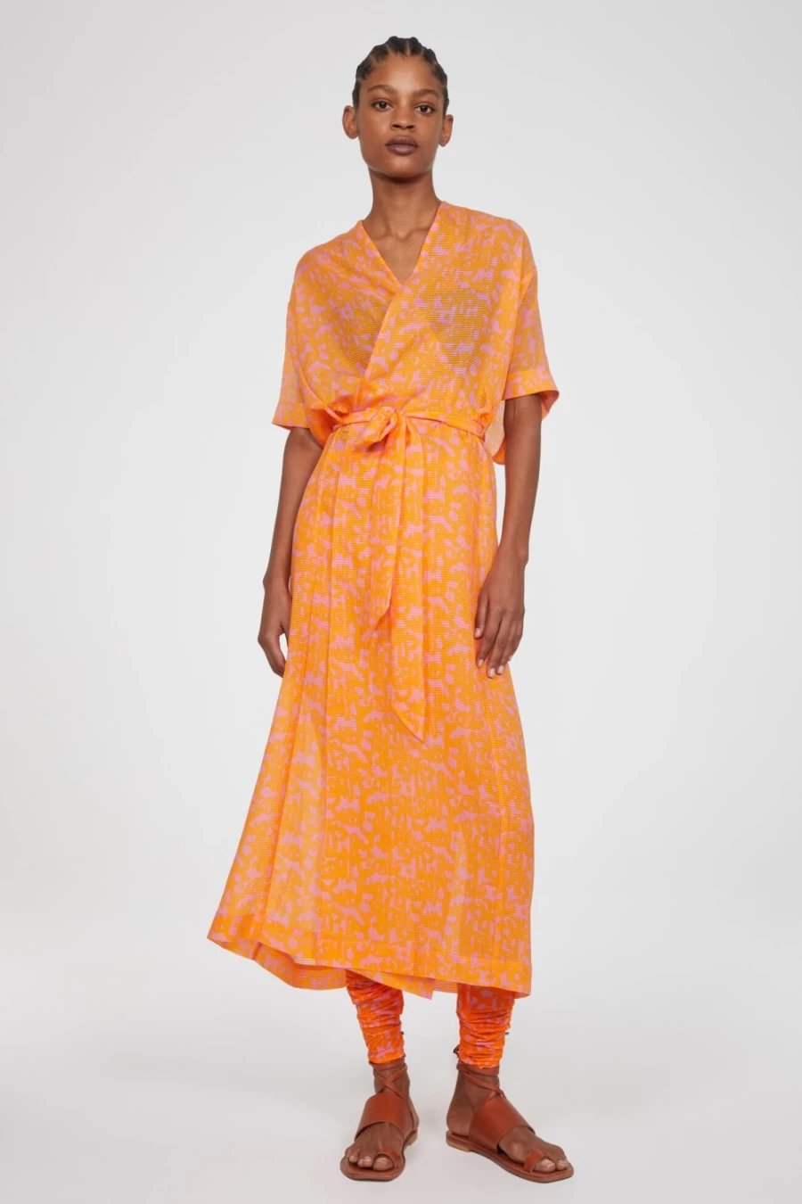 Rodebjer Olympia Waffle Silk Caftan for Women in Orange Haze