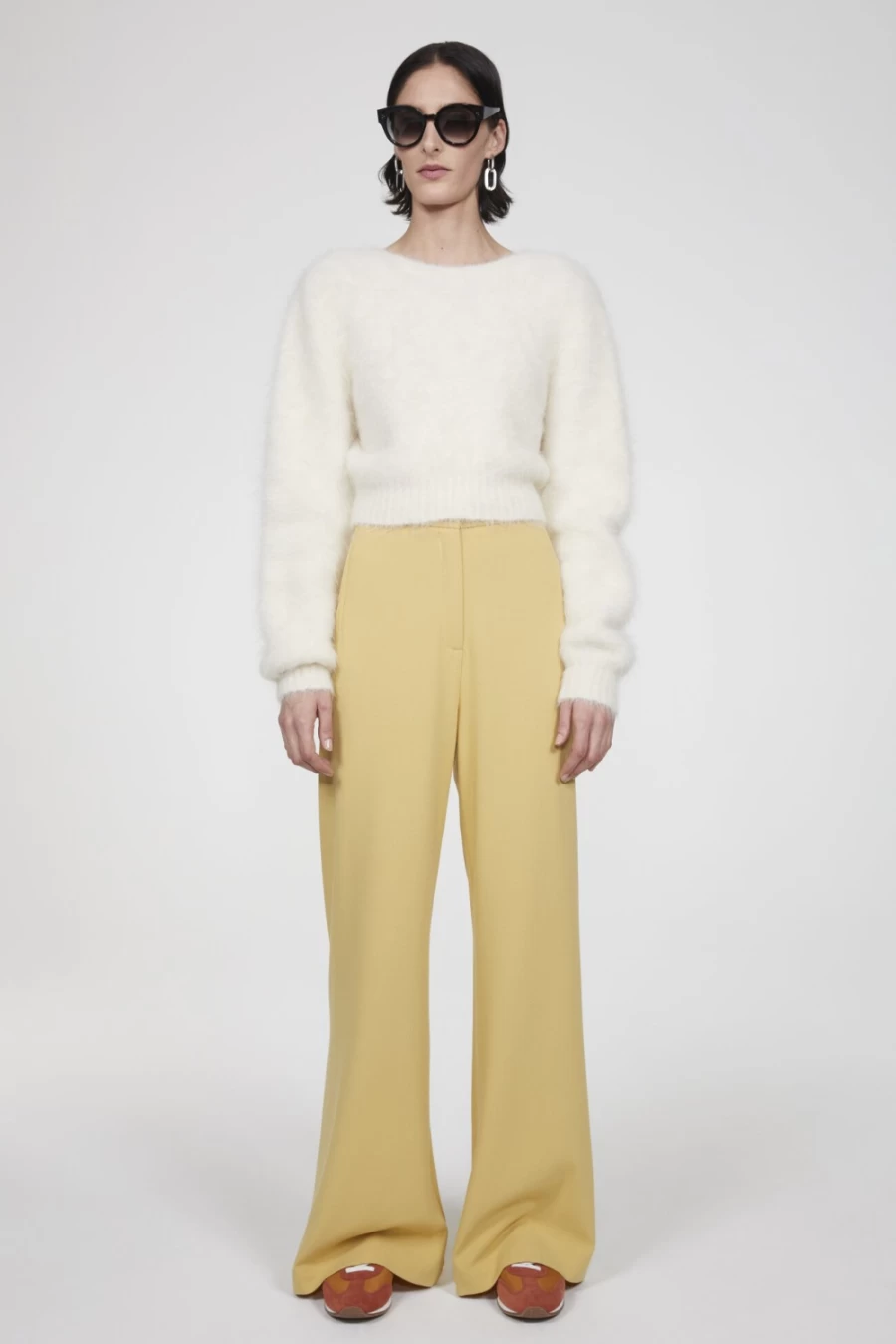 Rodebjer Off White Gabriella Grunge Cropped Knit Sweater for Women