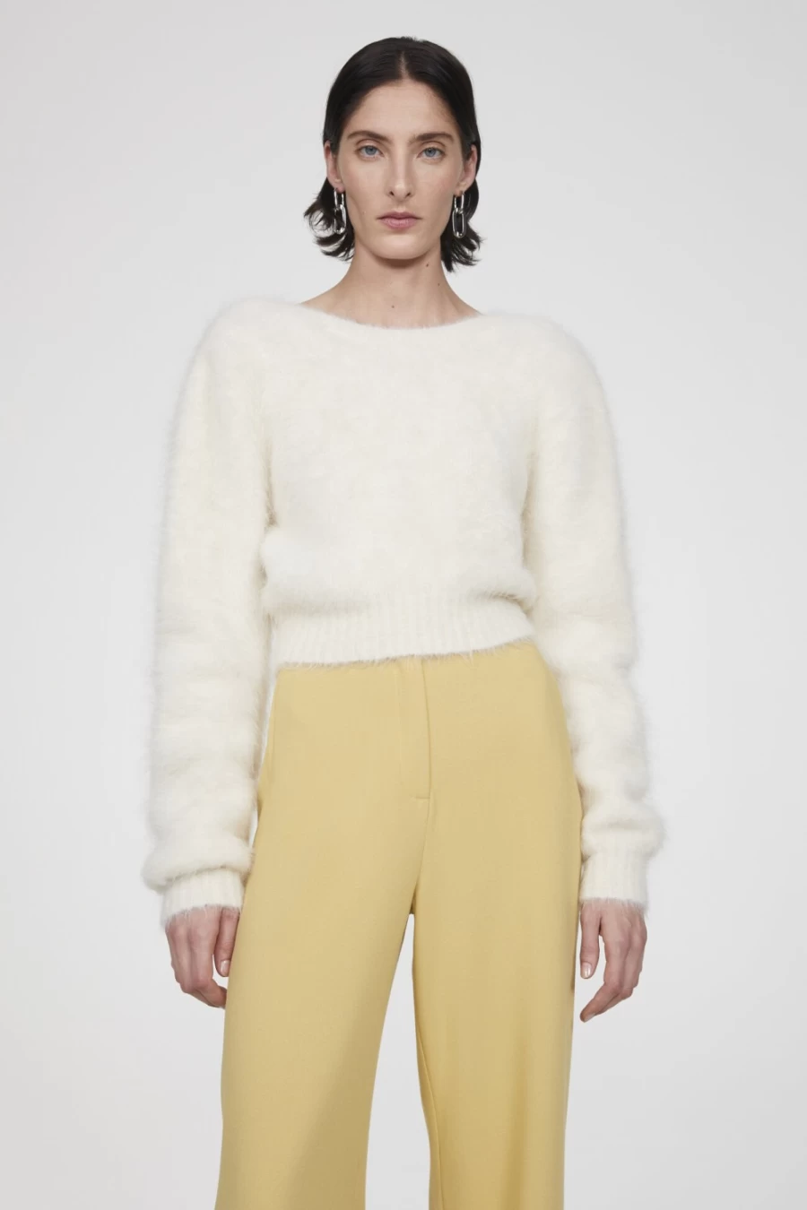 Rodebjer Off White Gabriella Grunge Cropped Knit Sweater for Women