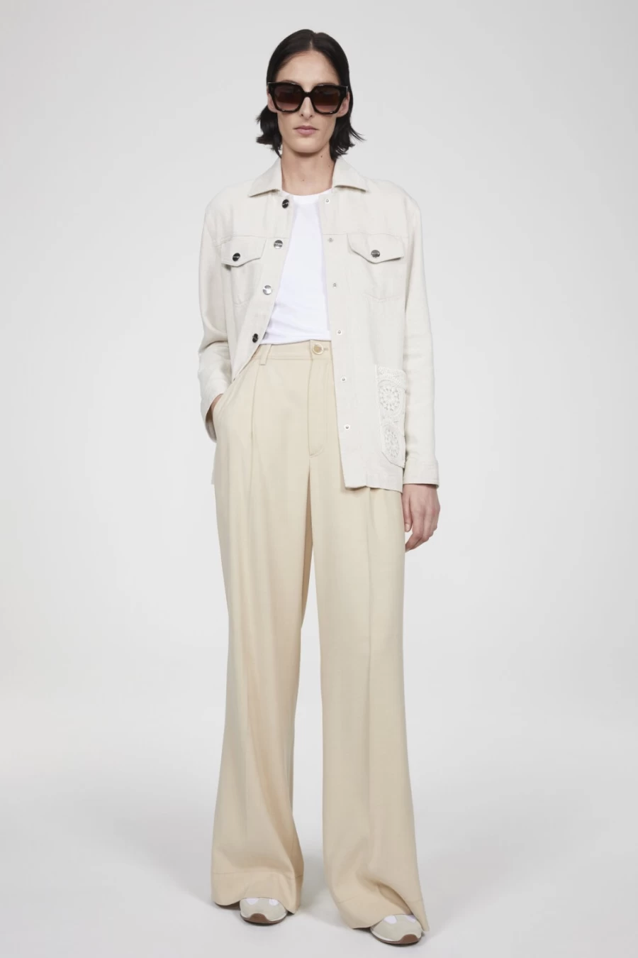 Rodebjer Women's Addie Wide Pants in Sand - Comfortable High-Waisted Trousers