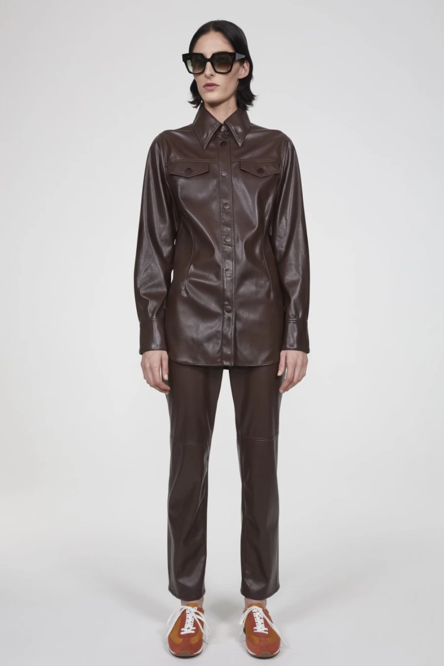 Rodebjer Women's Dark Brown Faux Leather Shirt - Stylish Cropped Design