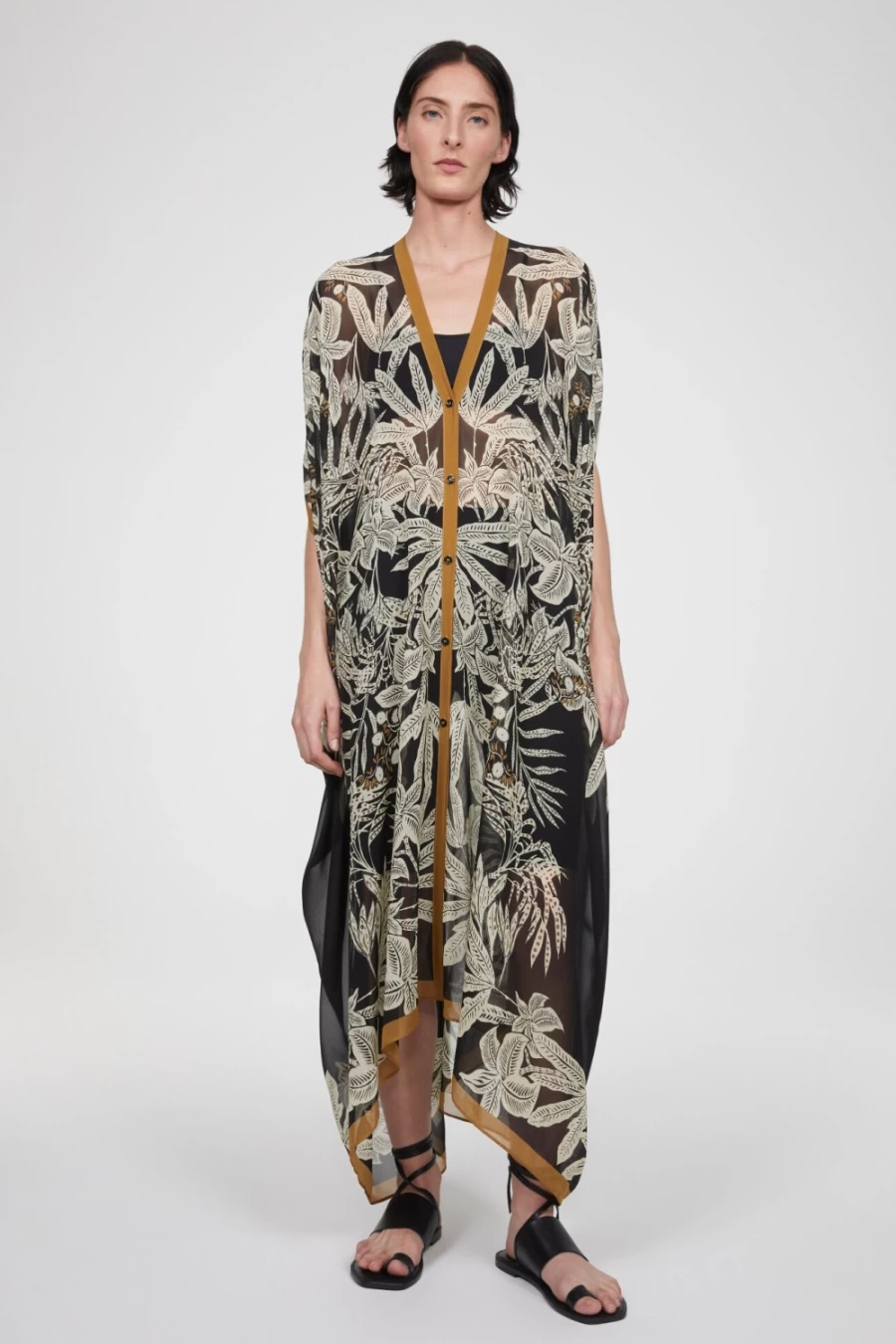 Rodebjer Women's Black Beige Agave Jungle Print Caftan Dress