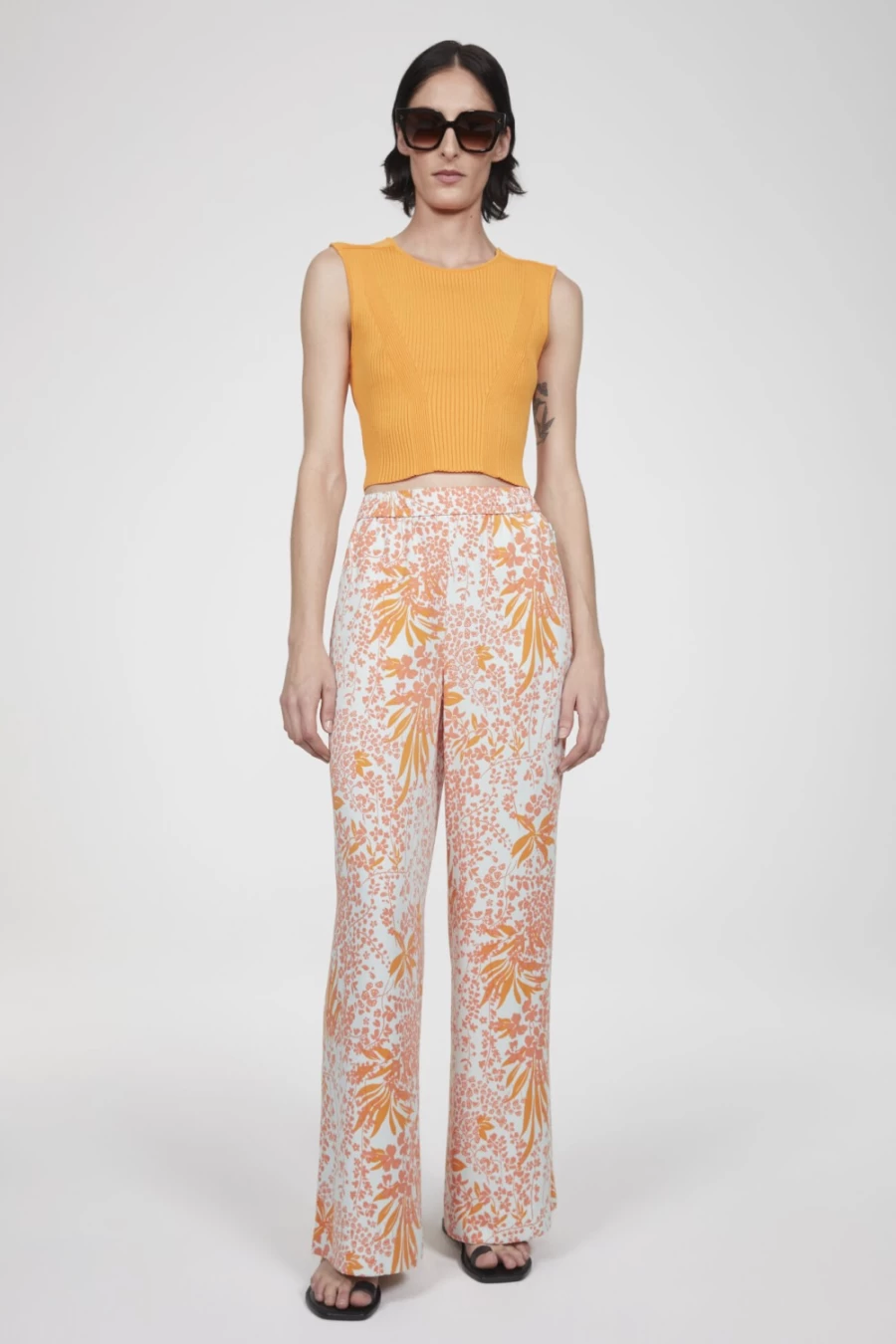 Rodebjer Women's Merci Full Length Pants in Orange Haze - High Waisted Wide Leg Trousers