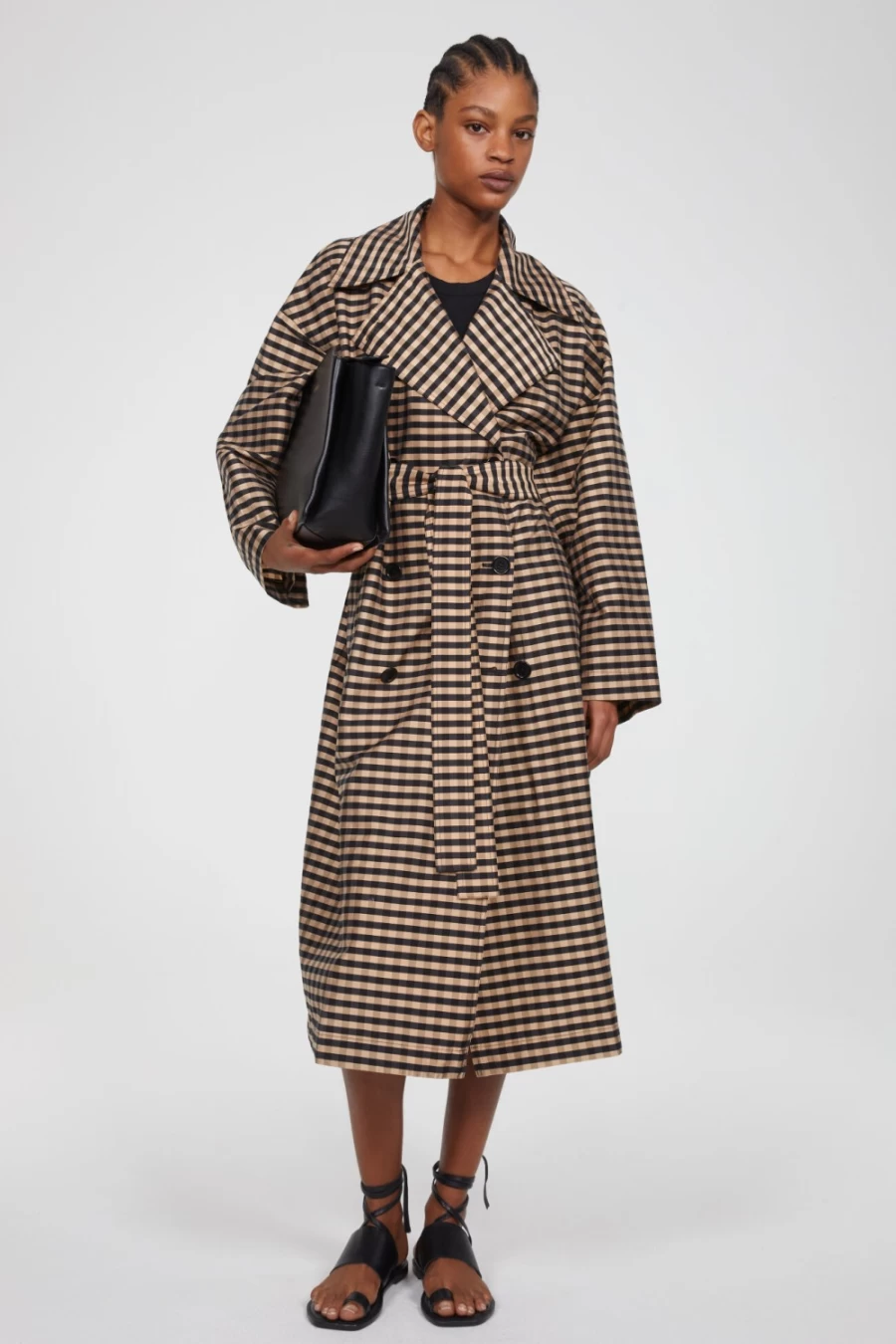 Rodebjer Women's Beige & Black Gem Checked Trench Coat | Classic Stylish Outerwear