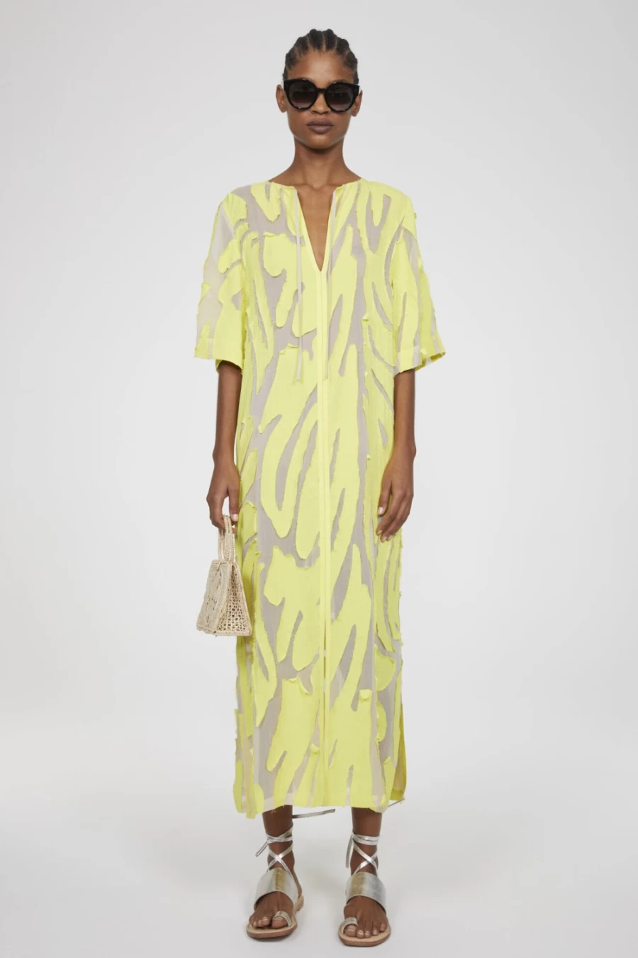 Rodebjer Women's Lime Applique Dress - Lynn Floral Embroidered Summer Dress