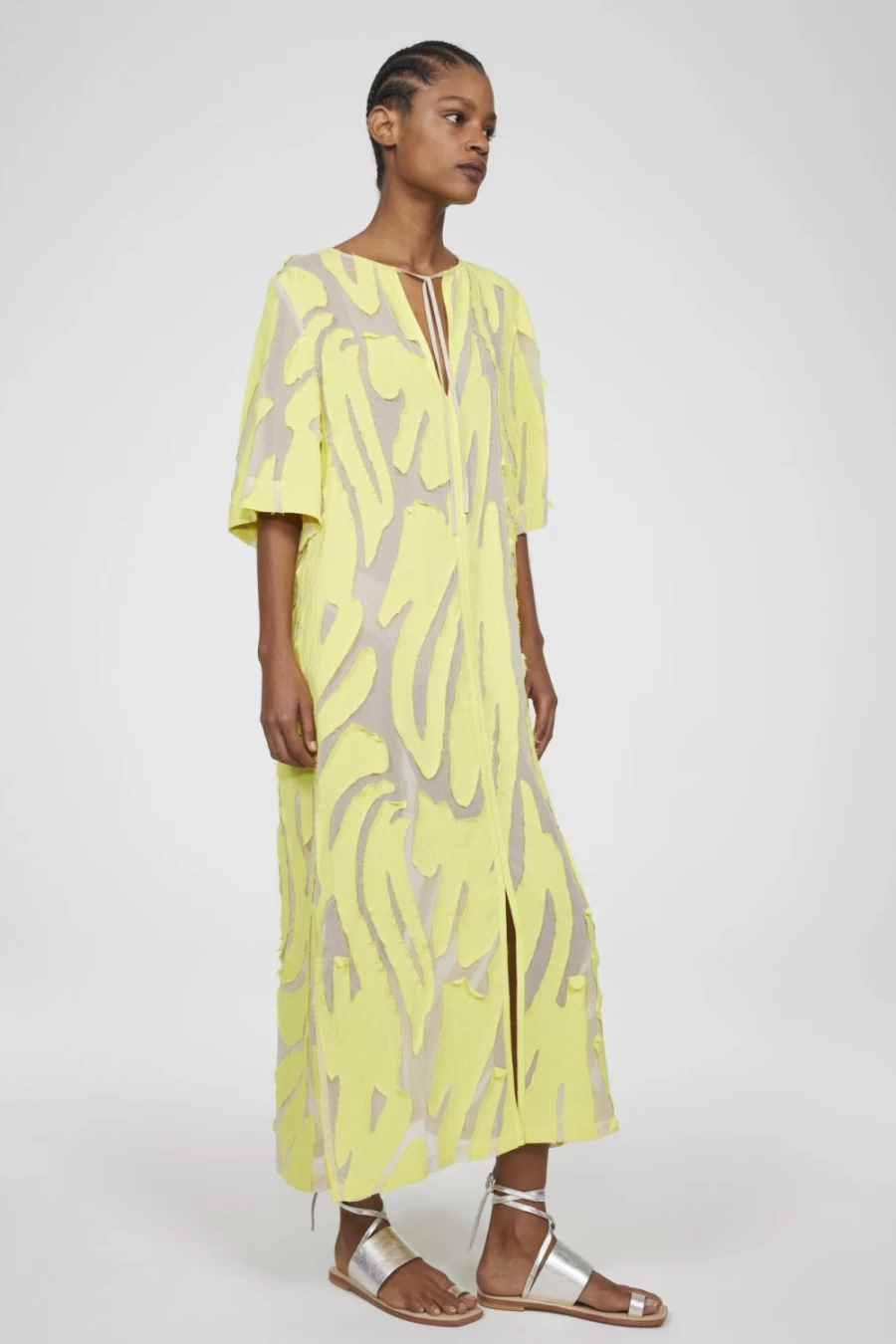 Rodebjer Women's Lime Applique Dress - Lynn Floral Embroidered Summer Dress