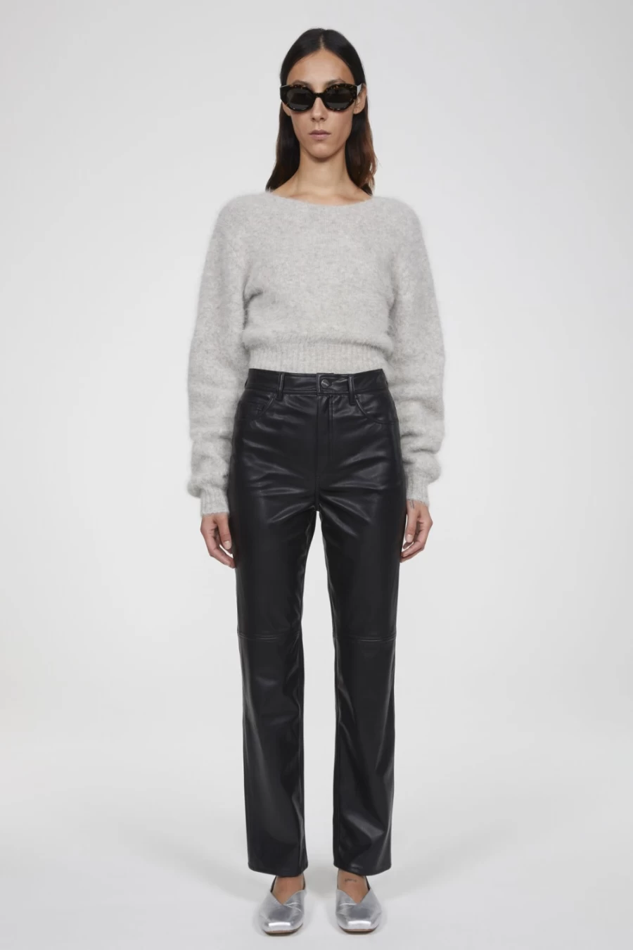 Rodebjer Women's Black Faux Leather Pants - High-Waisted Loura Vegan Leather Trousers