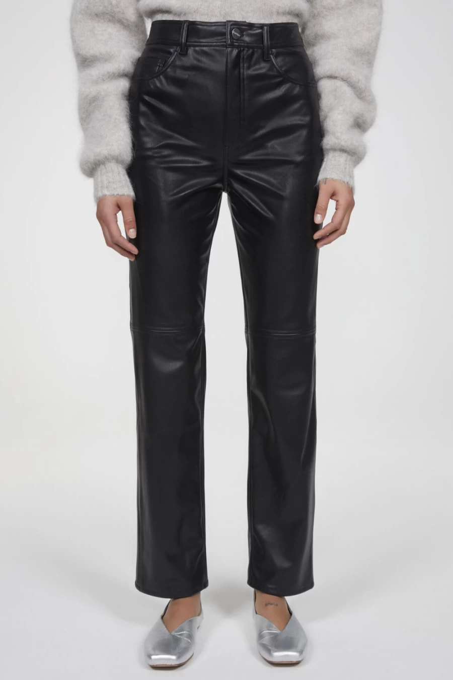 Rodebjer Women's Black Faux Leather Pants - High-Waisted Loura Vegan Leather Trousers