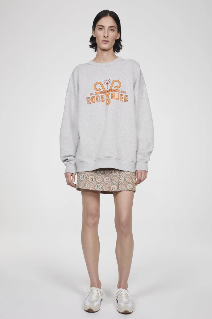 Rodebjer Women's Iwa Uni Oversized Sweatshirt in Grey Melange & Orange