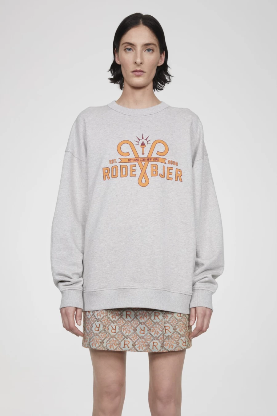 Rodebjer Women's Iwa Uni Oversized Sweatshirt in Grey Melange & Orange