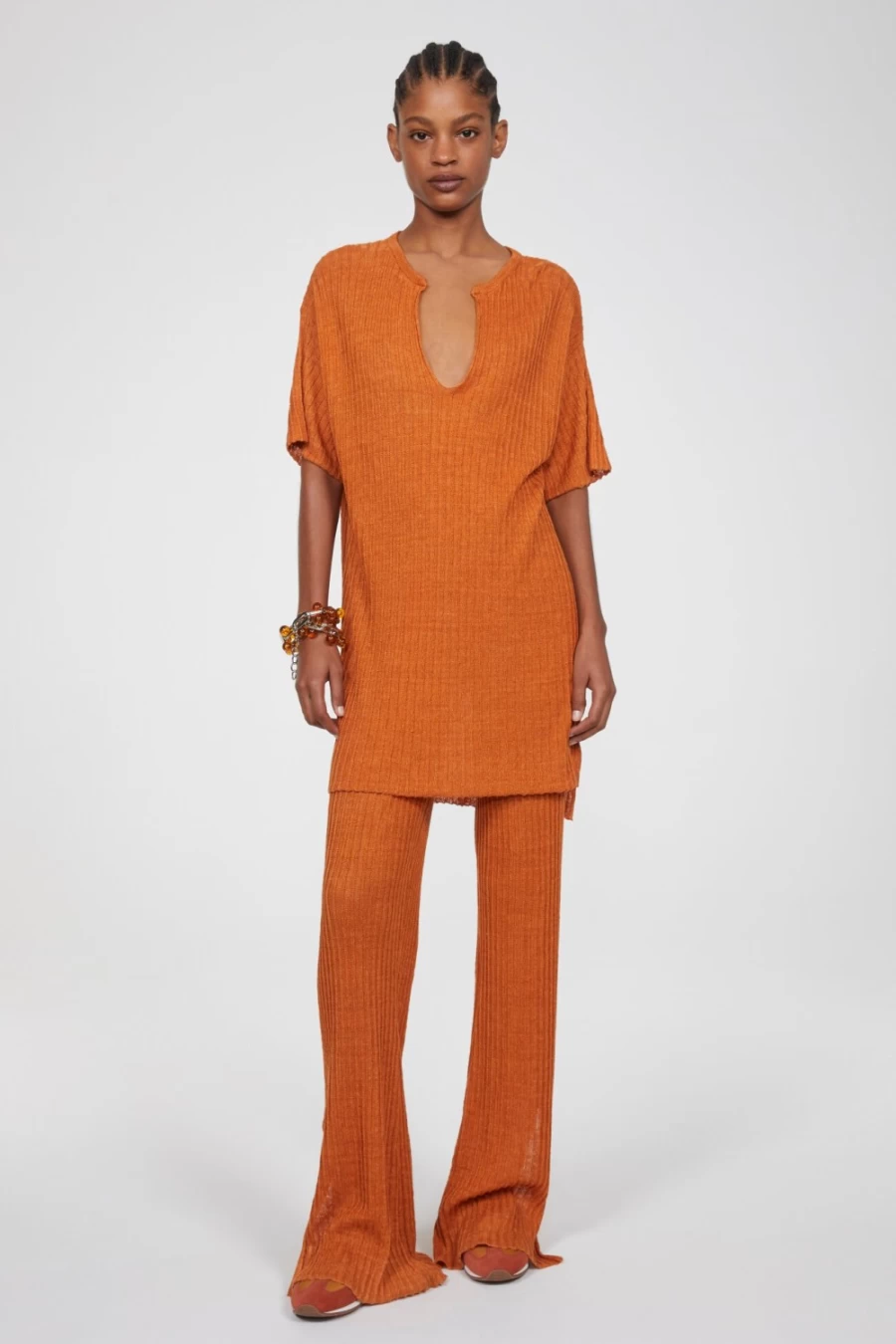 Rodebjer Women's Golden Brown Knitted Rib Shirt - Linda Style