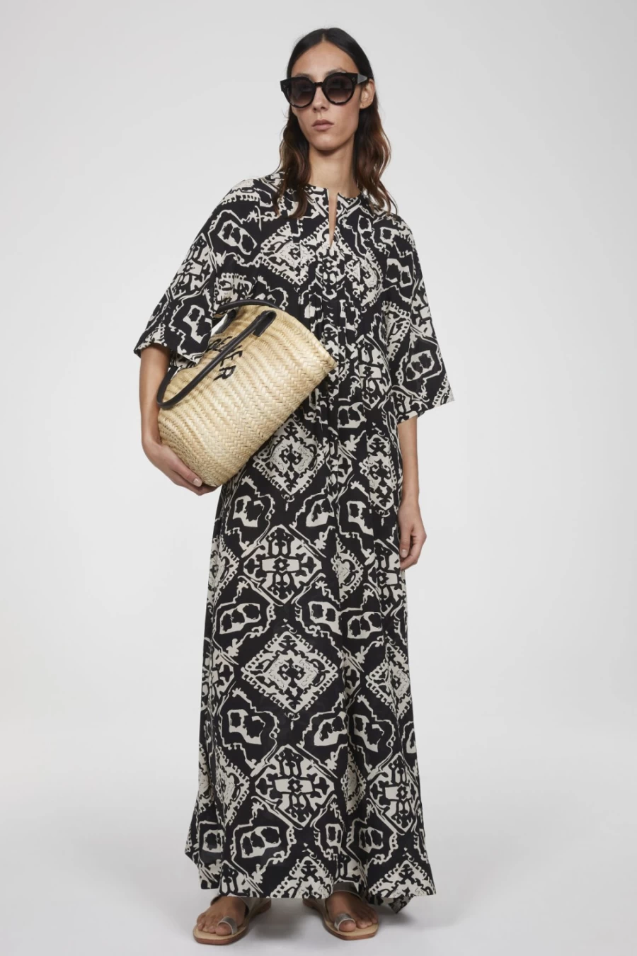 Rodebjer Bari Maxi Dress for Women - Black & White Long Flowy Summer Dress
