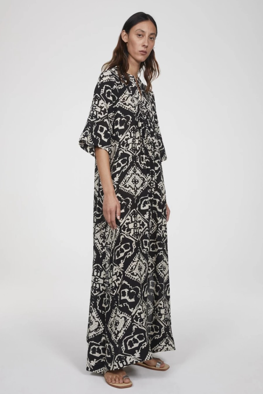 Rodebjer Bari Maxi Dress for Women - Black & White Long Flowy Summer Dress