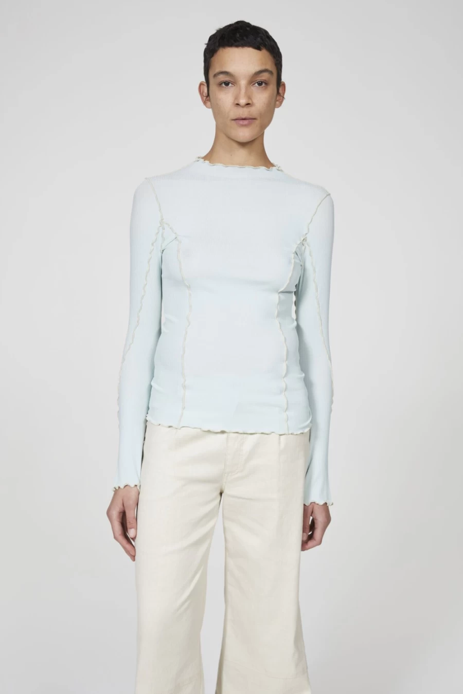Rodebjer Woman's Columbine Jersey Top in Ocean Mint - Stylish Casual Blouse
