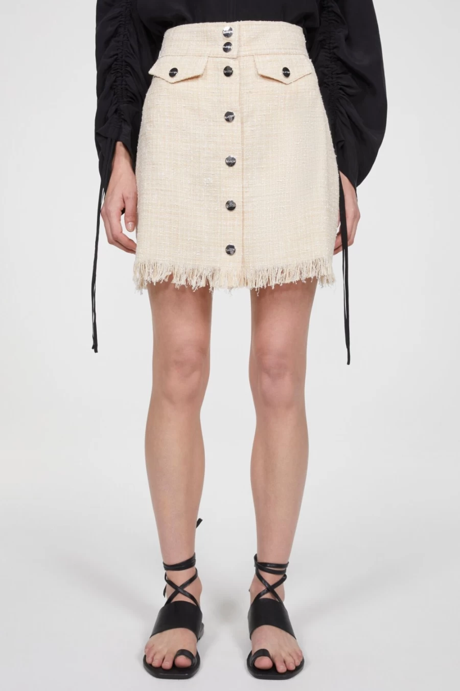 Rodebjer Women's Canvas Fringe Skirt - Thando Boho Style Mid-Length Denim Skirt