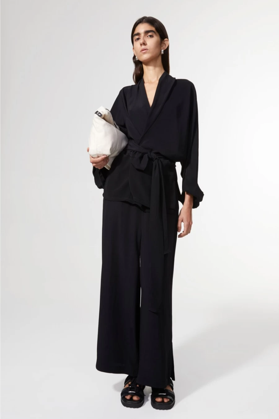 Rodebjer Women's Black Tennessee Twill Kimono Robe