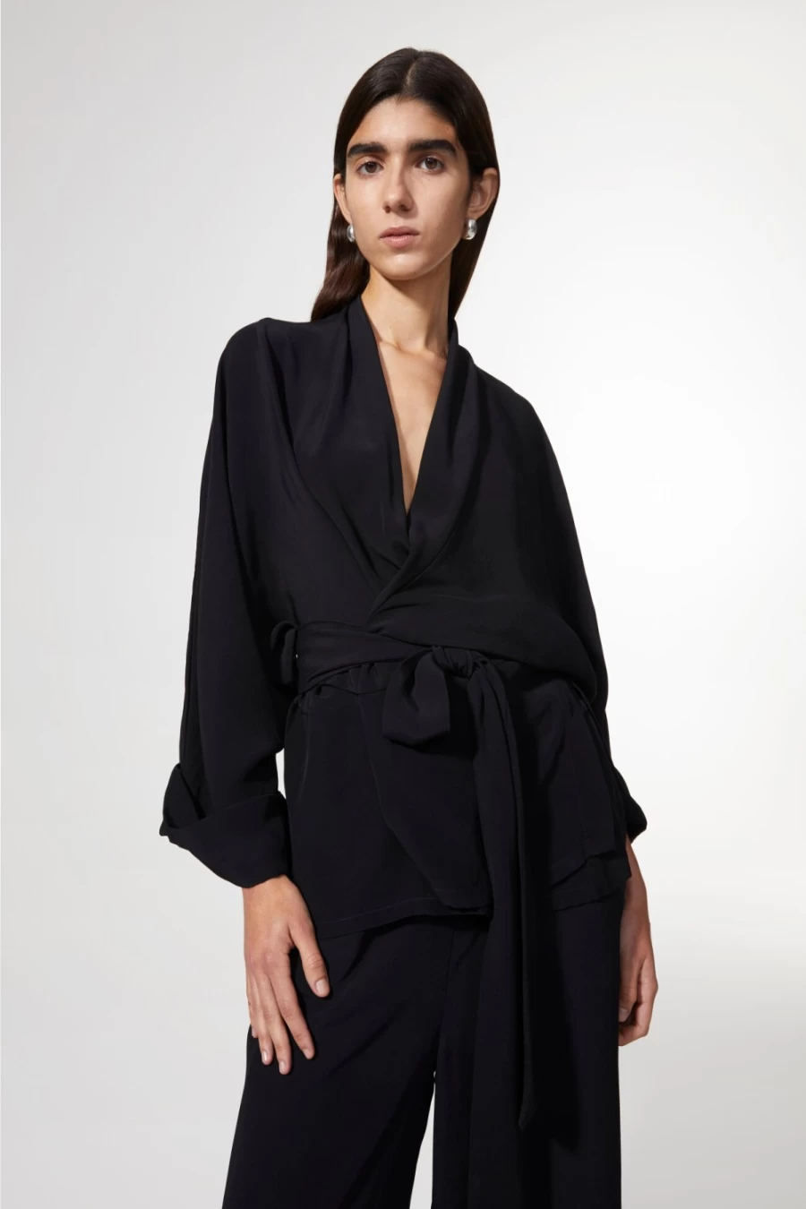 Rodebjer Women's Black Tennessee Twill Kimono Robe