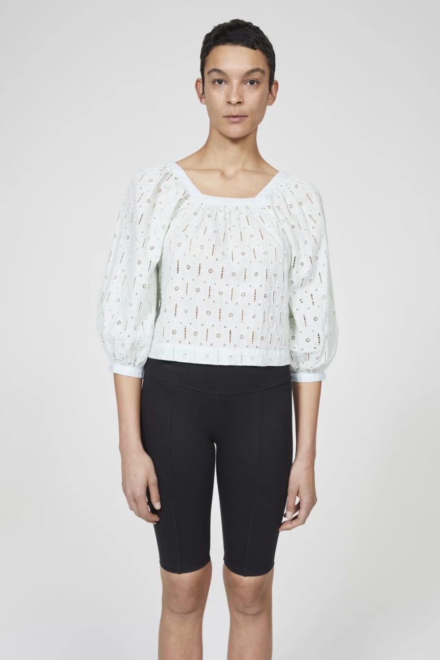 Rodebjer Women's Ocean Mint Latte Embroidered Blouse – Elegant Broderie Top