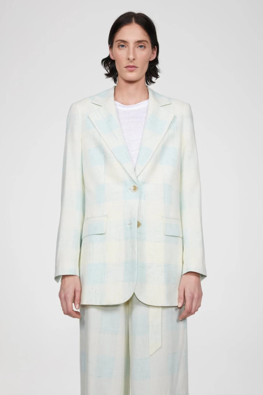 Rodebjer Women's Ocean Mint Silk-Check Blazer - Violante Tailored Jacket