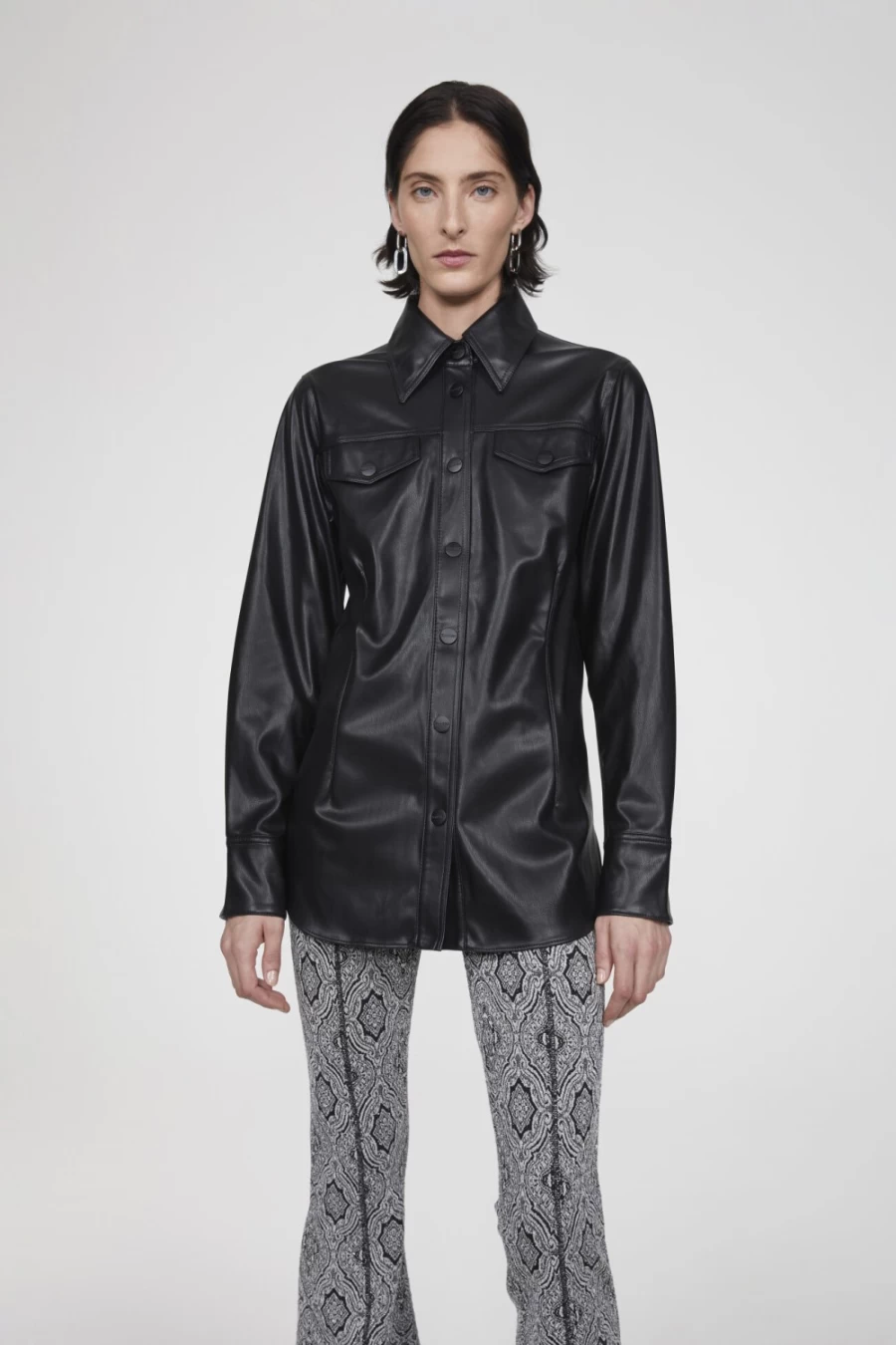 Rodebjer Black Faux Leather Shirt for Women - Stylish Vegan Leather Top
