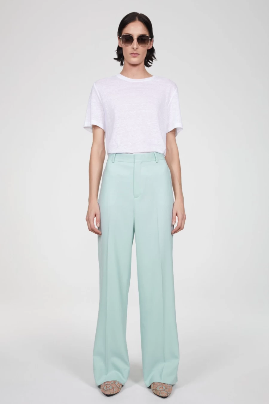 Rodebjer Women's Emilou Pants in Ocean Mint - Sustainable High-Waisted Trousers