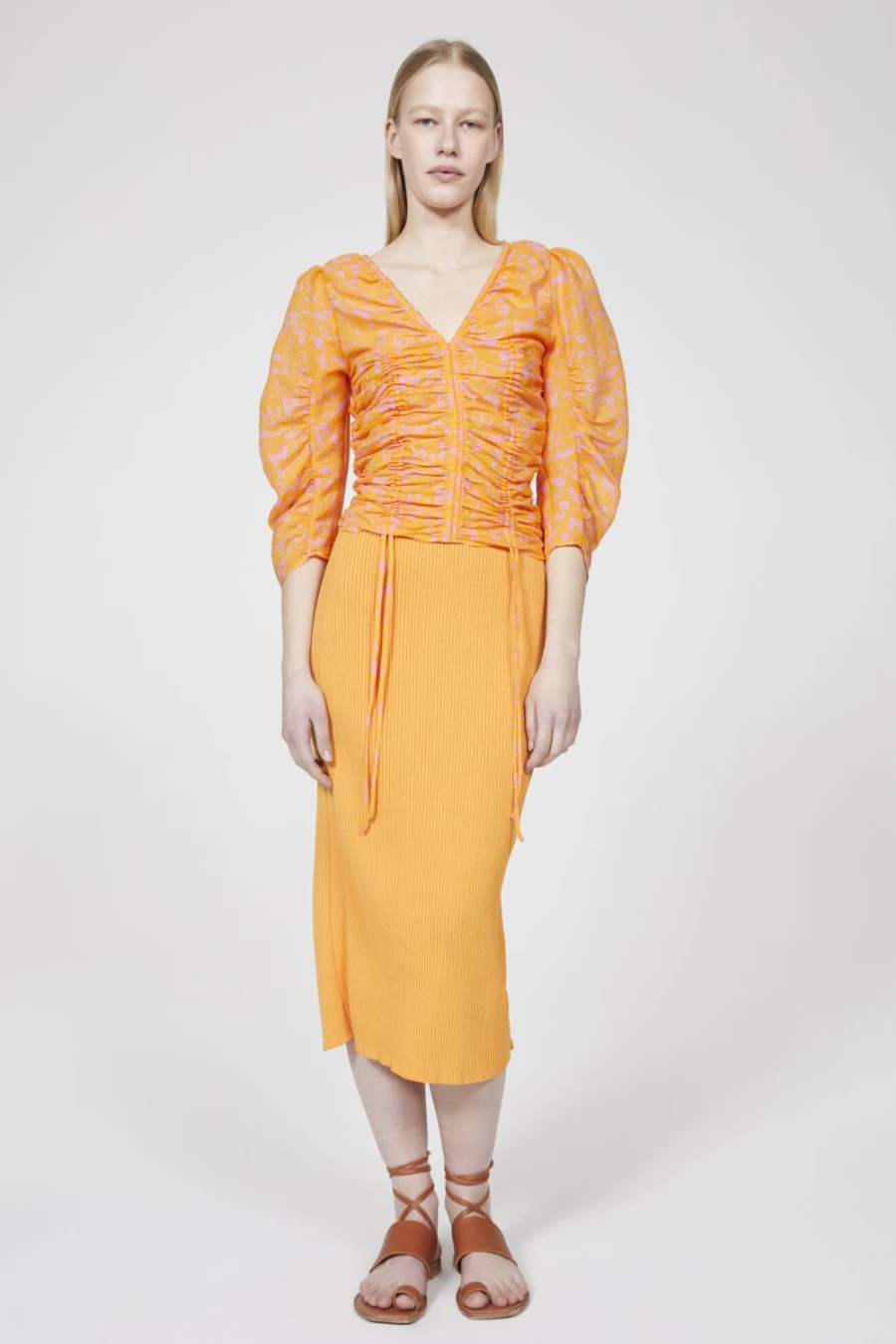 Rodebjer Venus Shirred Blouse for Women - Orange Haze Feminine Top