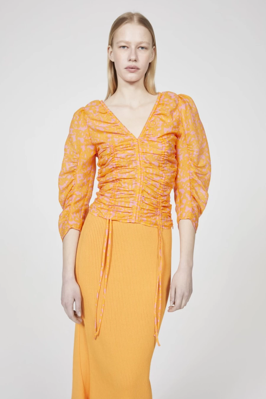 Rodebjer Venus Shirred Blouse for Women - Orange Haze Feminine Top