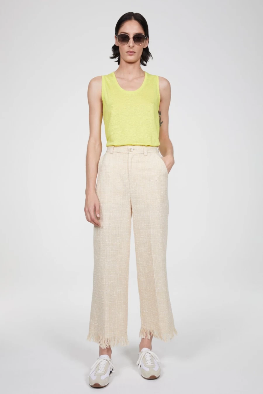 Rodebjer Women's Linen Fringe Pants - Emy High-Waisted Boho Trousers