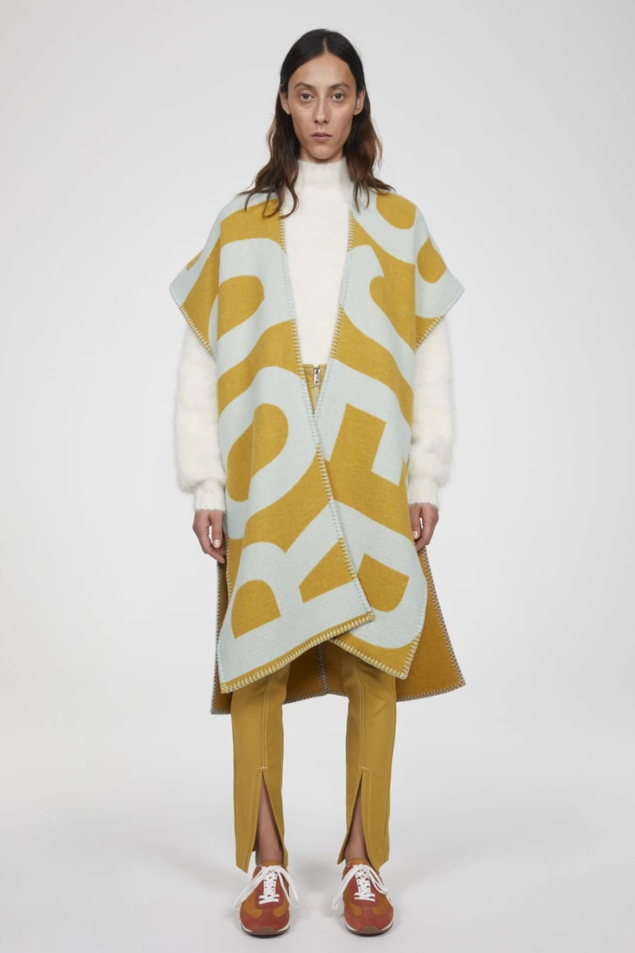 Rodebjer Women's Golden Brown Wool Poncho with Logo - Cozy Winter Cape