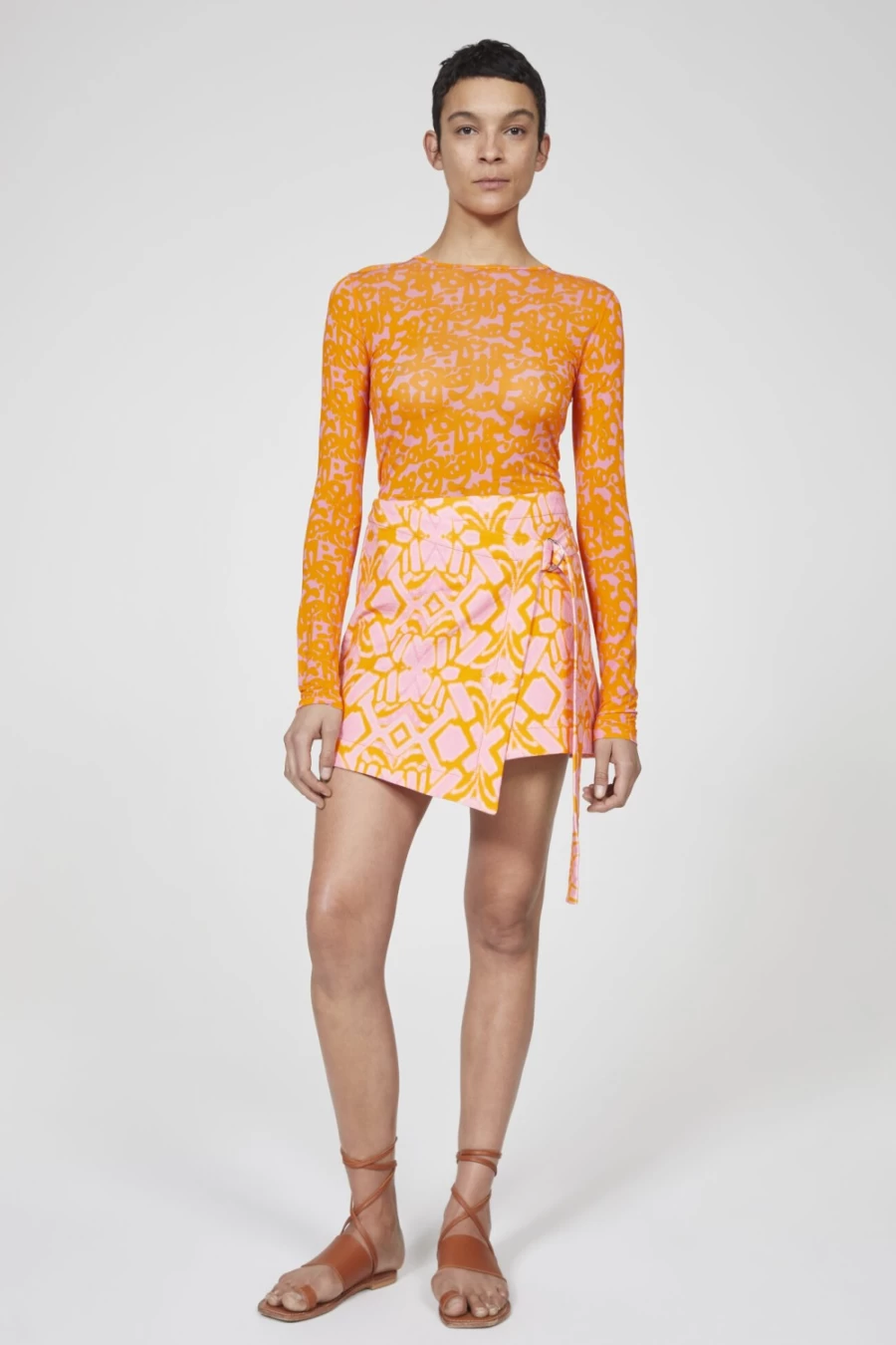 Rodebjer Arezzo Mini Wrap Skirt for Women in Orange Haze