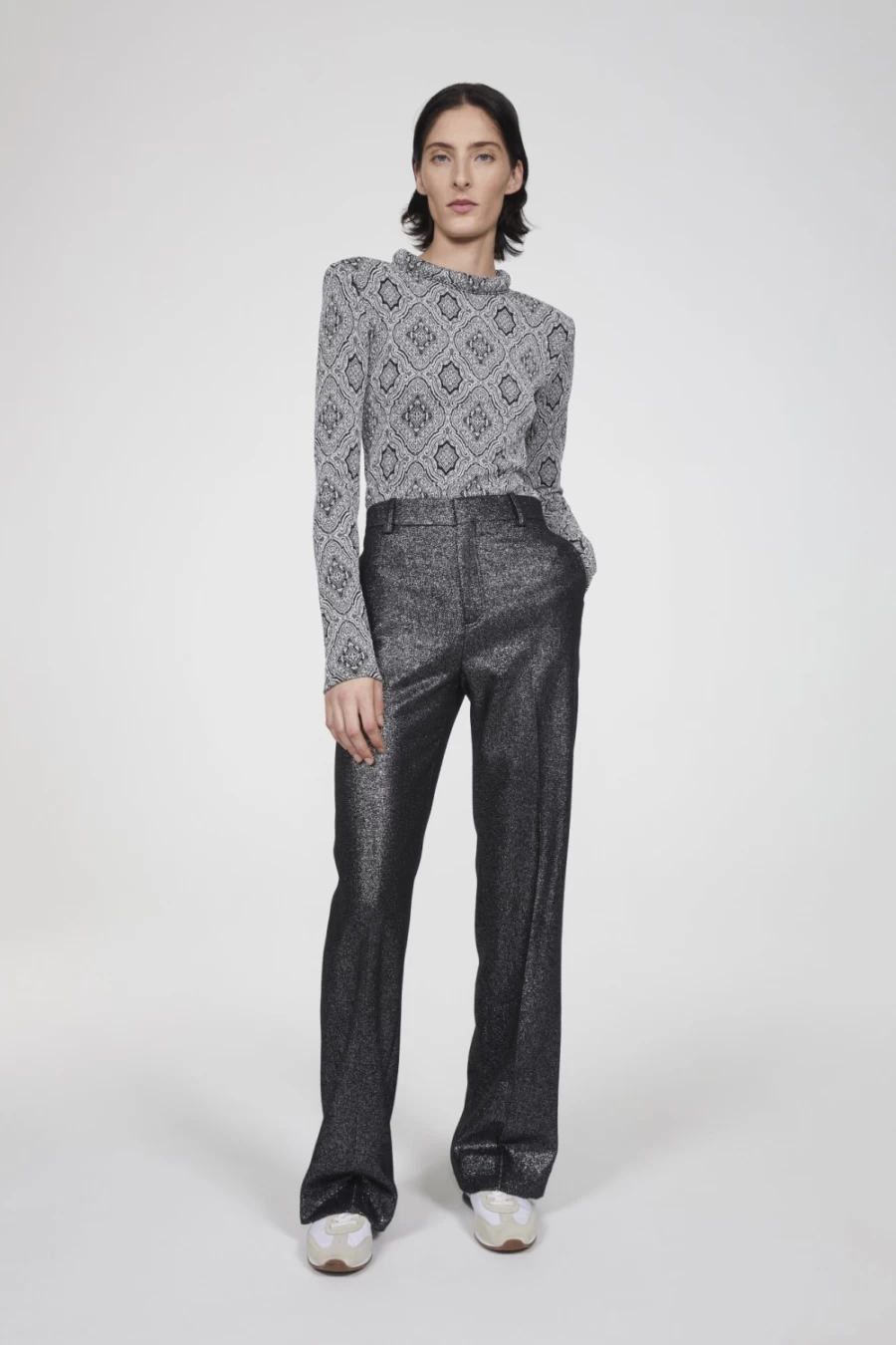 Rodebjer Women's Marion Lurex Top in Black & Silver - Glamorous Knit Blouse